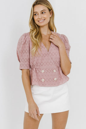 Puff Sleeve Double Breasted Top