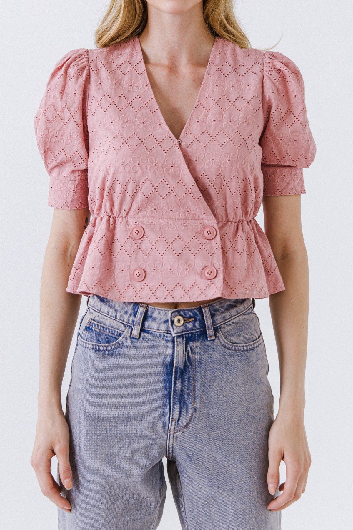LA'VEN - Puff Sleeve Double Breasted Top - TOPS available at Objectrare