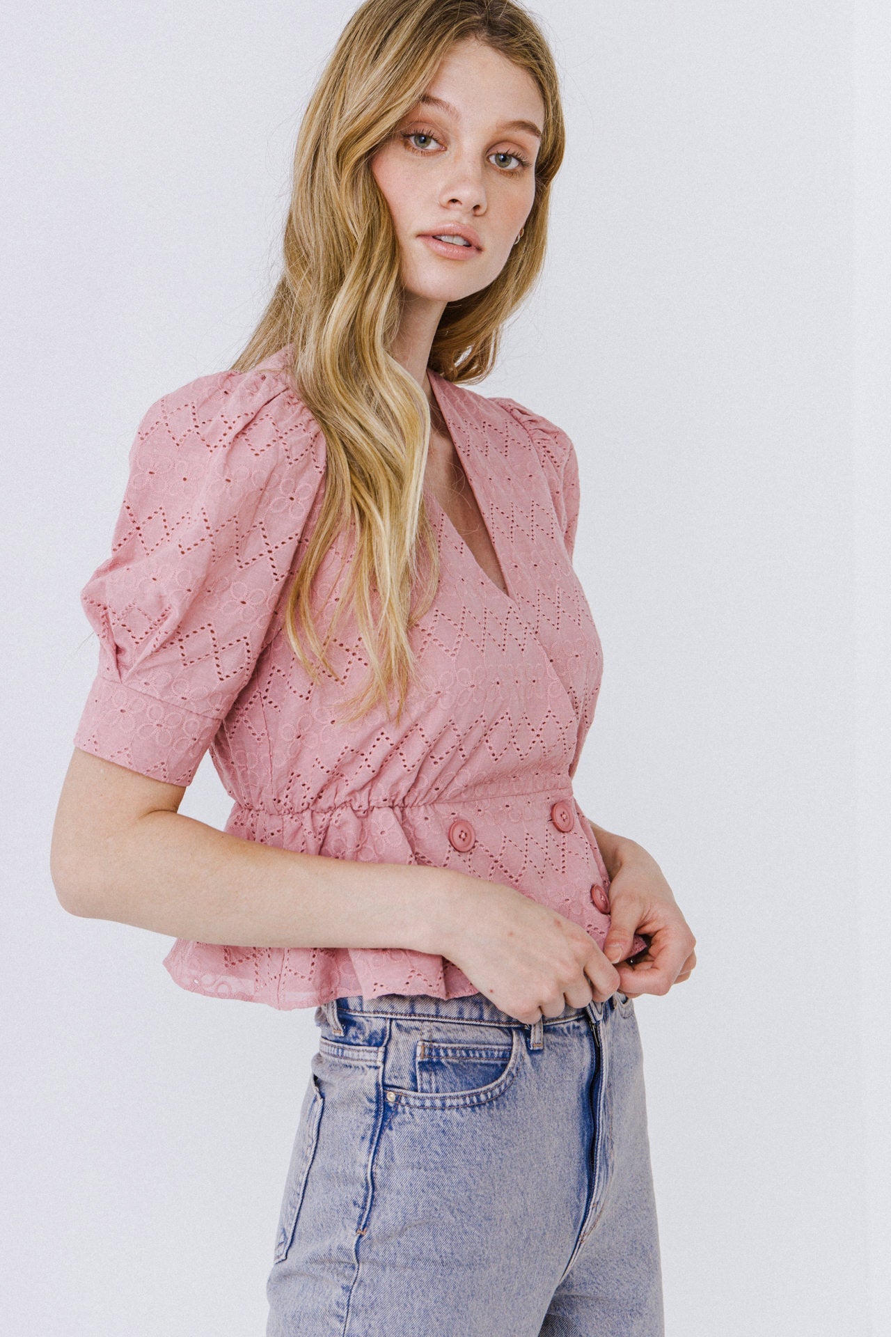 LA'VEN - Puff Sleeve Double Breasted Top - TOPS available at Objectrare
