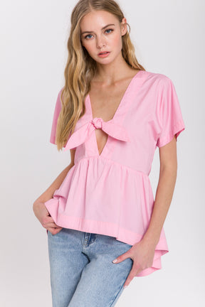 Front Tie Poplin Top