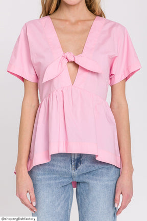 Front Tie Poplin Top