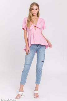 Front Tie Poplin Top