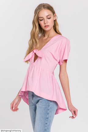 Front Tie Poplin Top