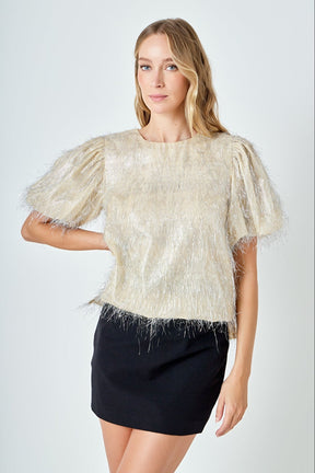 ENDLESS ROSE - Fringe Puff Sleeve Top - TOPS available at Objectrare