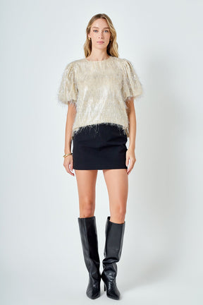 ENDLESS ROSE - Fringe Puff Sleeve Top - TOPS available at Objectrare