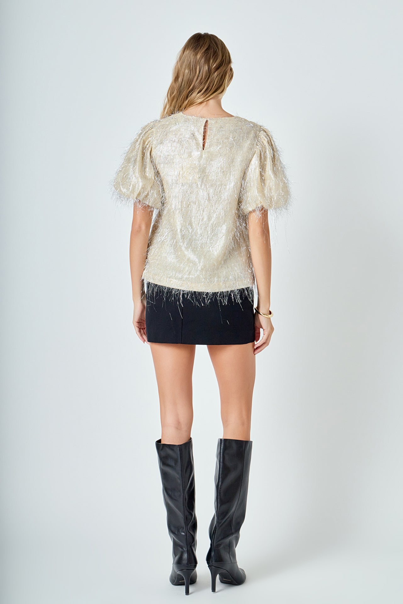 ENDLESS ROSE - Fringe Puff Sleeve Top - TOPS available at Objectrare