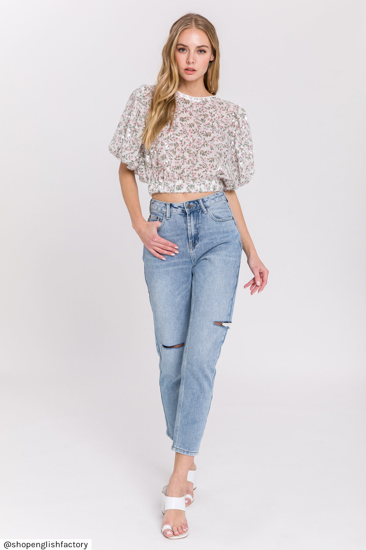 ENGLISH FACTORY - English Factory - Sequins Print Puff Sleeve Top - TOPS available at Objectrare