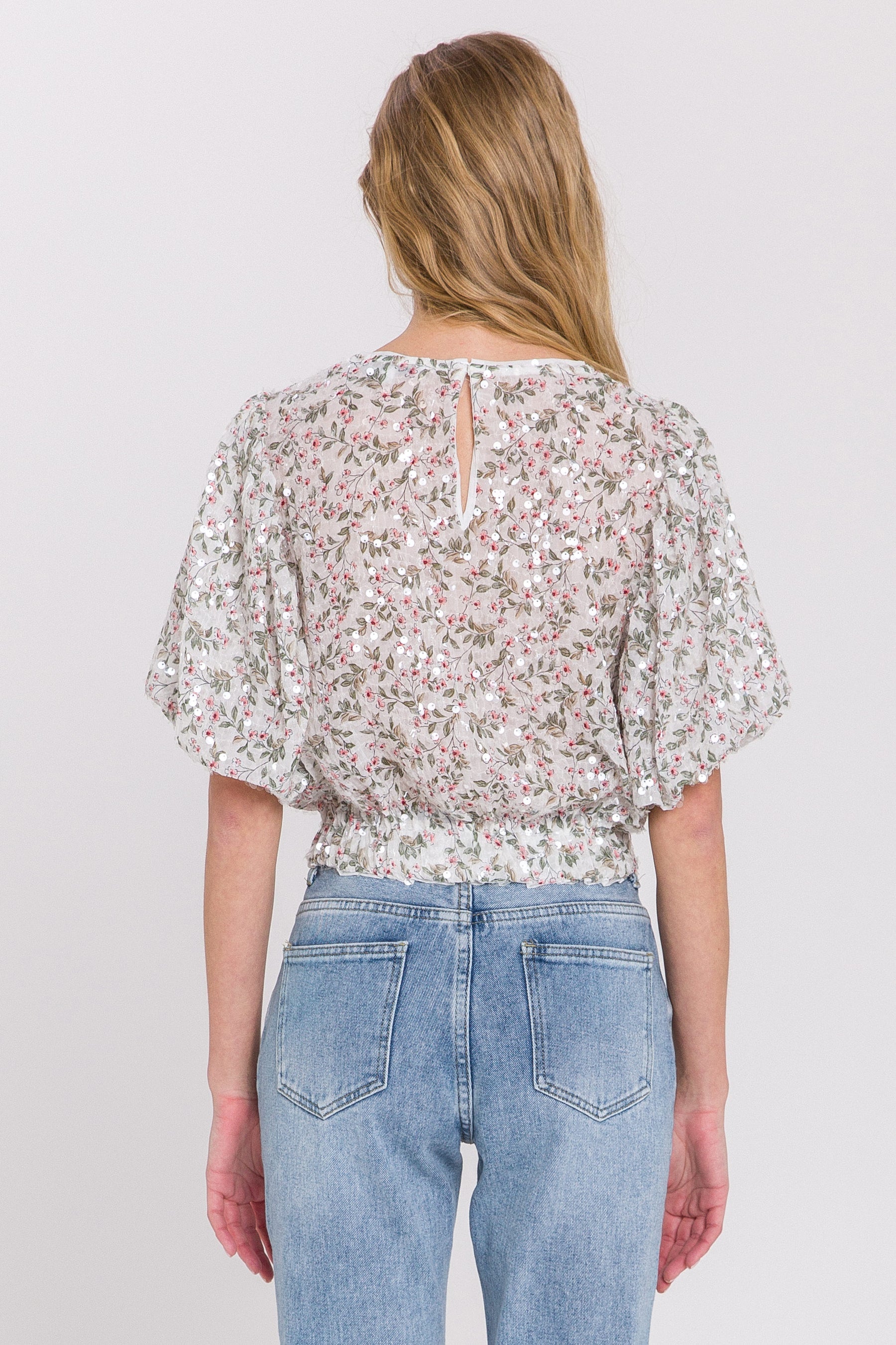 ENGLISH FACTORY - English Factory - Sequins Print Puff Sleeve Top - TOPS available at Objectrare