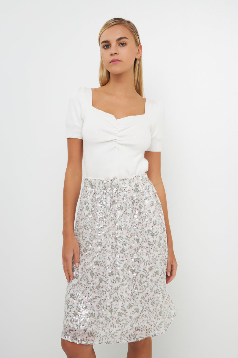 Sequins Print Midi Skirt