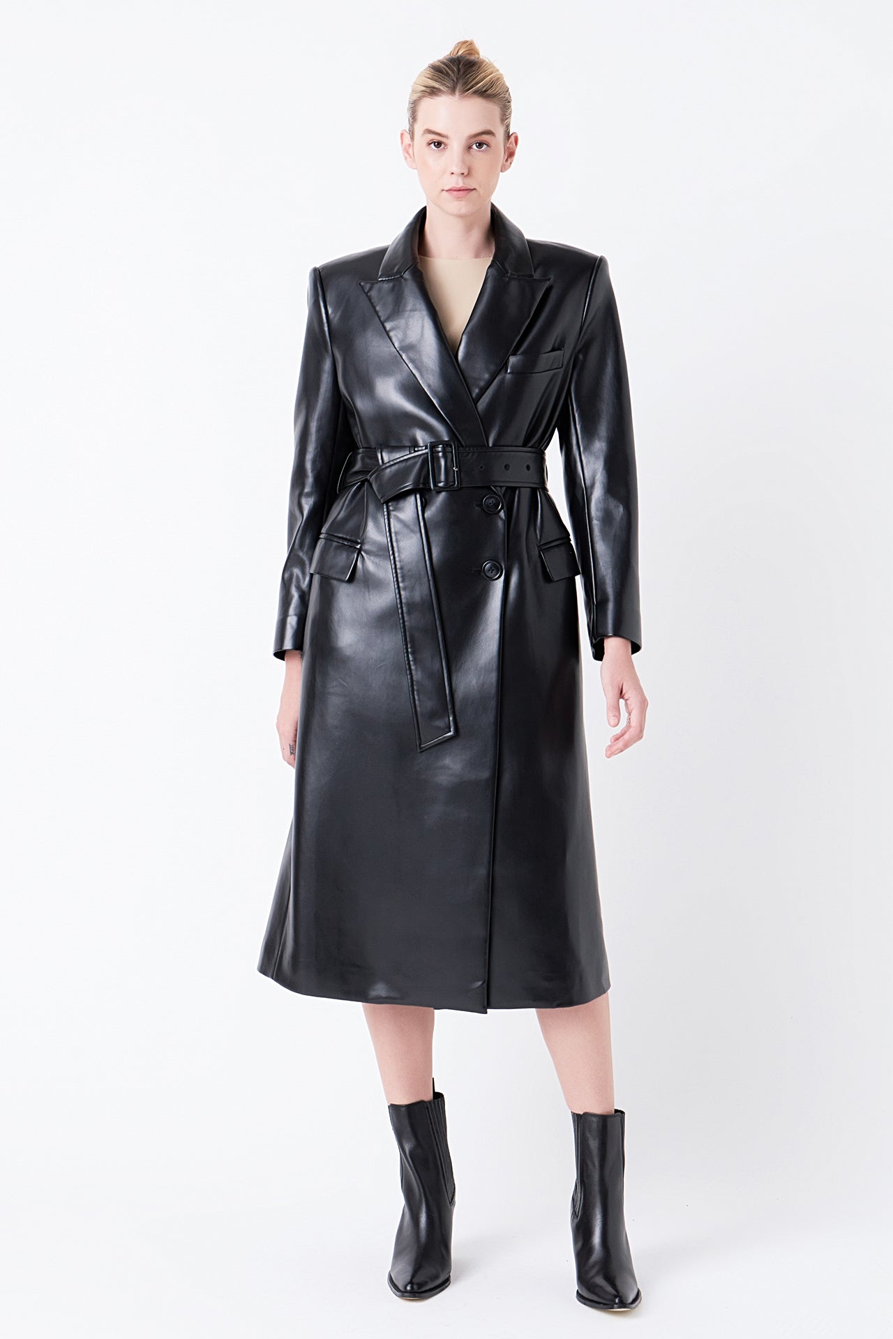 leather trench dress susana monaco Faux Leather Sleeveless Trench Coat