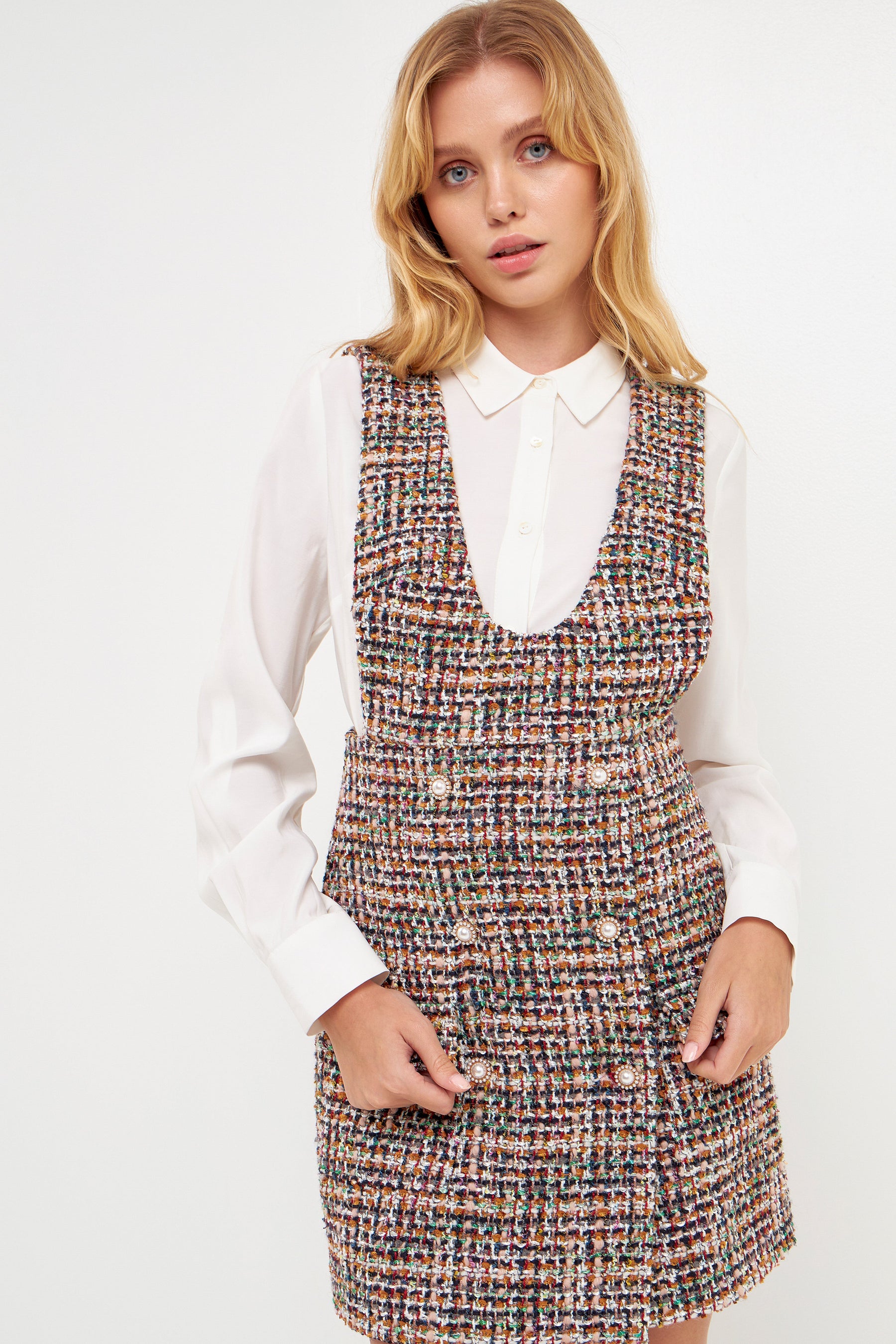 ENGLISH FACTORY - English Factory - Tweed Pinafore Mini Dress - DRESSES available at Objectrare