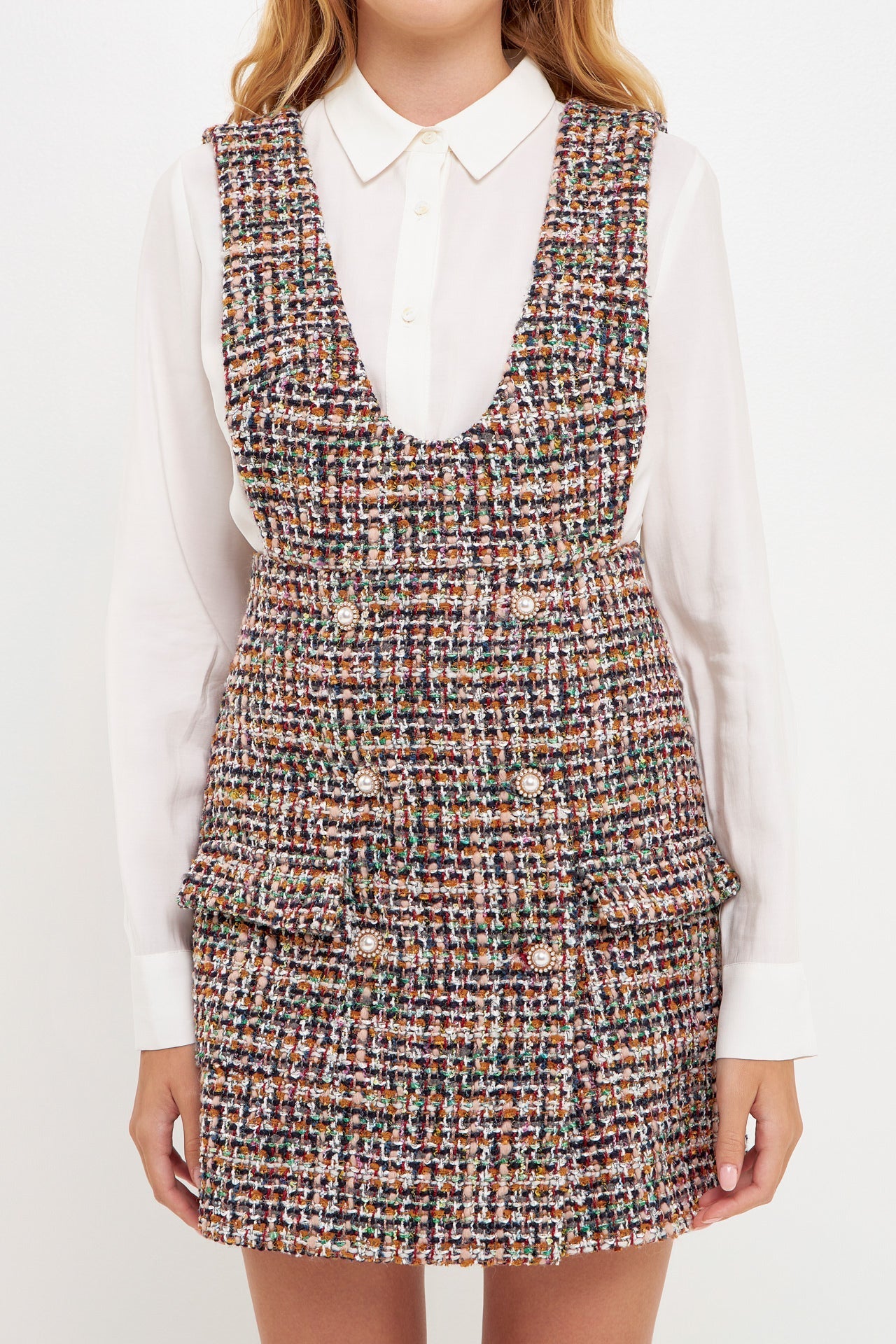 ENGLISH FACTORY - English Factory - Tweed Pinafore Mini Dress - DRESSES available at Objectrare