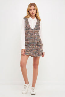 ENGLISH FACTORY - Tweed Pinafore Mini Dress - DRESSES available at Objectrare