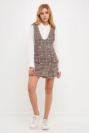 ENGLISH FACTORY - Tweed Pinafore Mini Dress - DRESSES available at Objectrare