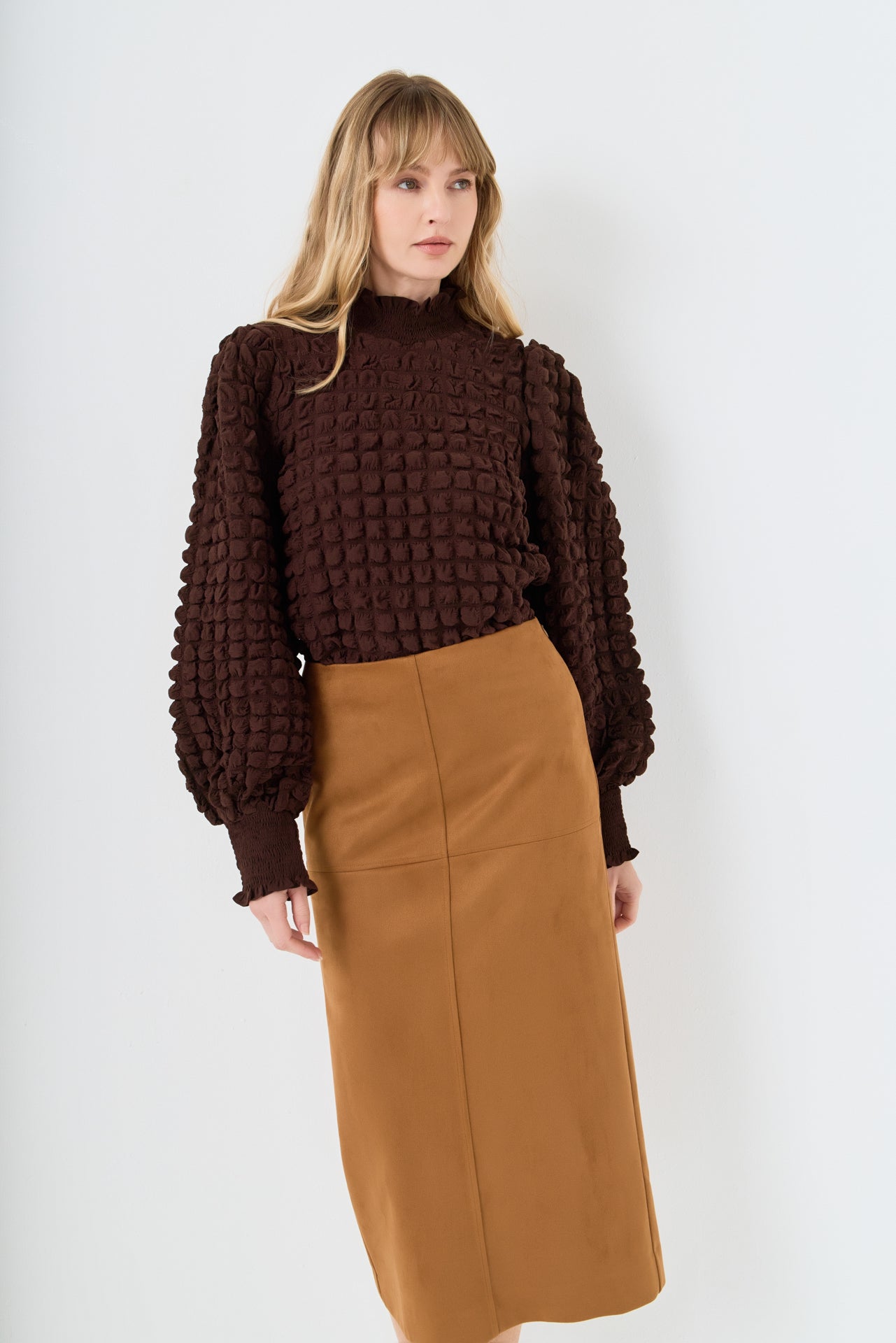 Mock Neck Long-Sleeve Blouse