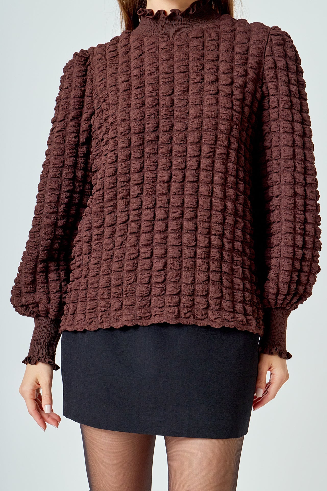 ENDLESS ROSE - Mock Neck Long-Sleeve Blouse - SHIRTS & BLOUSES available at Objectrare