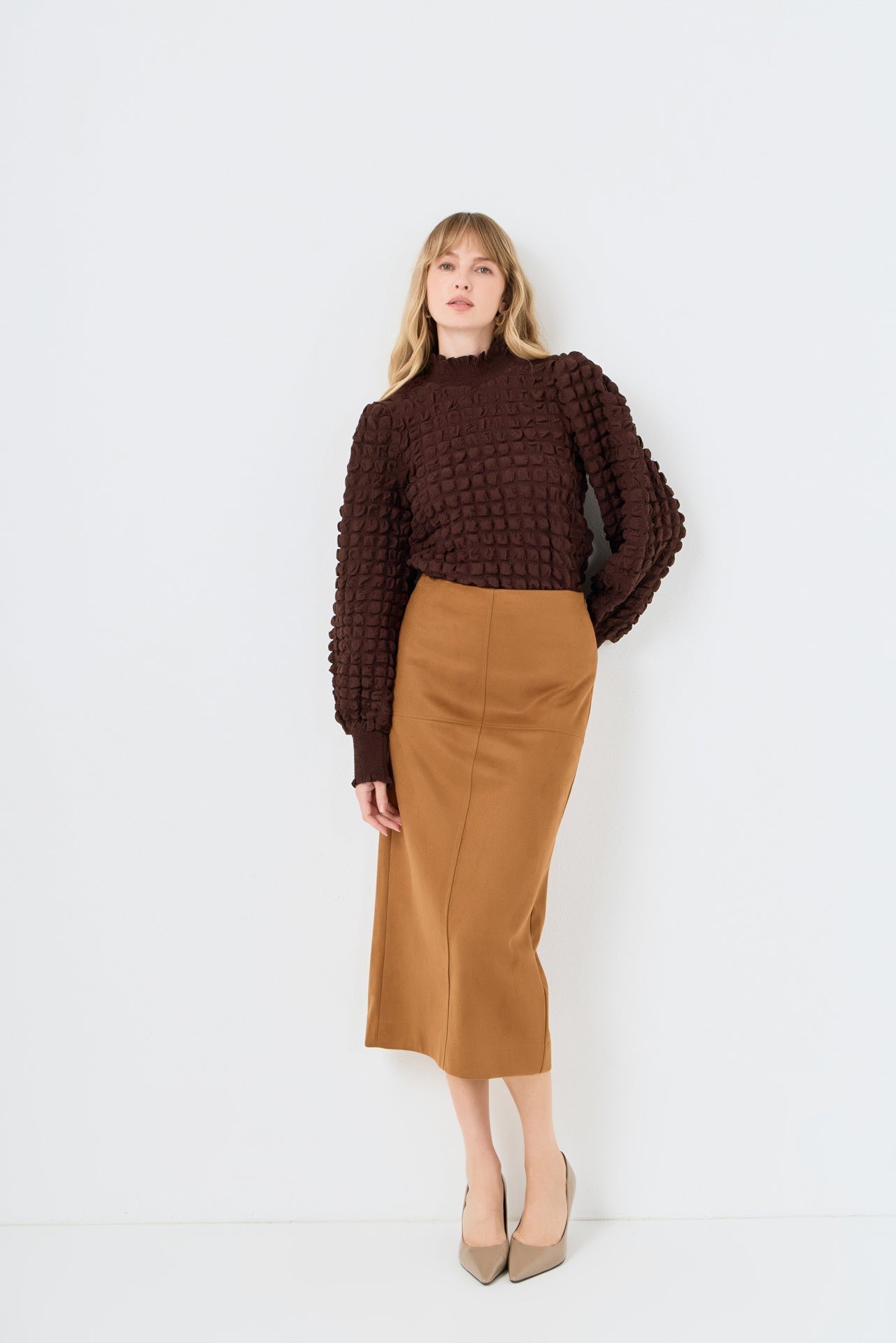Mock Neck Long-Sleeve Blouse