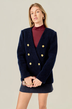 ENGLISH FACTORY - Structured Lapeless Textured Jacket - JACKETS available at Objectrare