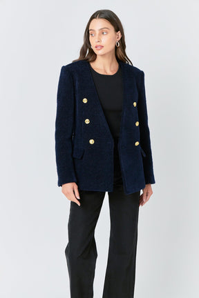 ENGLISH FACTORY - Structured Lapeless Textured Jacket - JACKETS available at Objectrare
