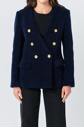 ENGLISH FACTORY - Structured Lapeless Textured Jacket - JACKETS available at Objectrare