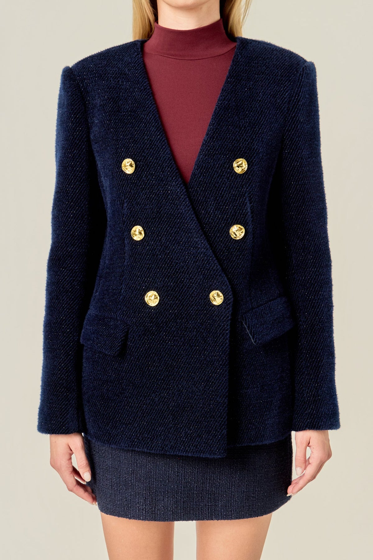 ENGLISH FACTORY - Structured Lapeless Textured Jacket - JACKETS available at Objectrare