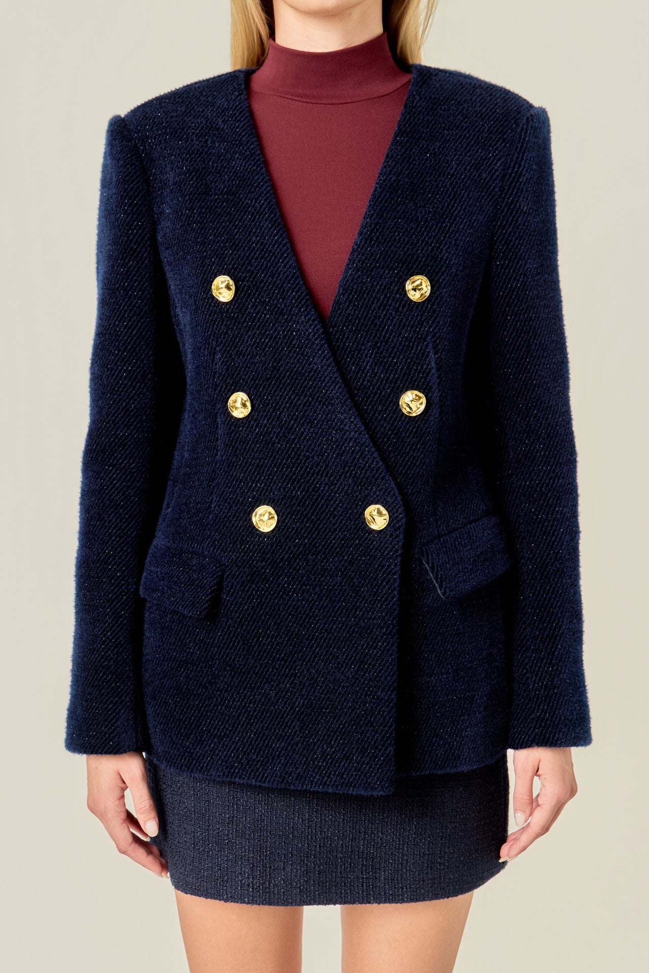 ENGLISH FACTORY - Structured Lapeless Textured Jacket - JACKETS available at Objectrare