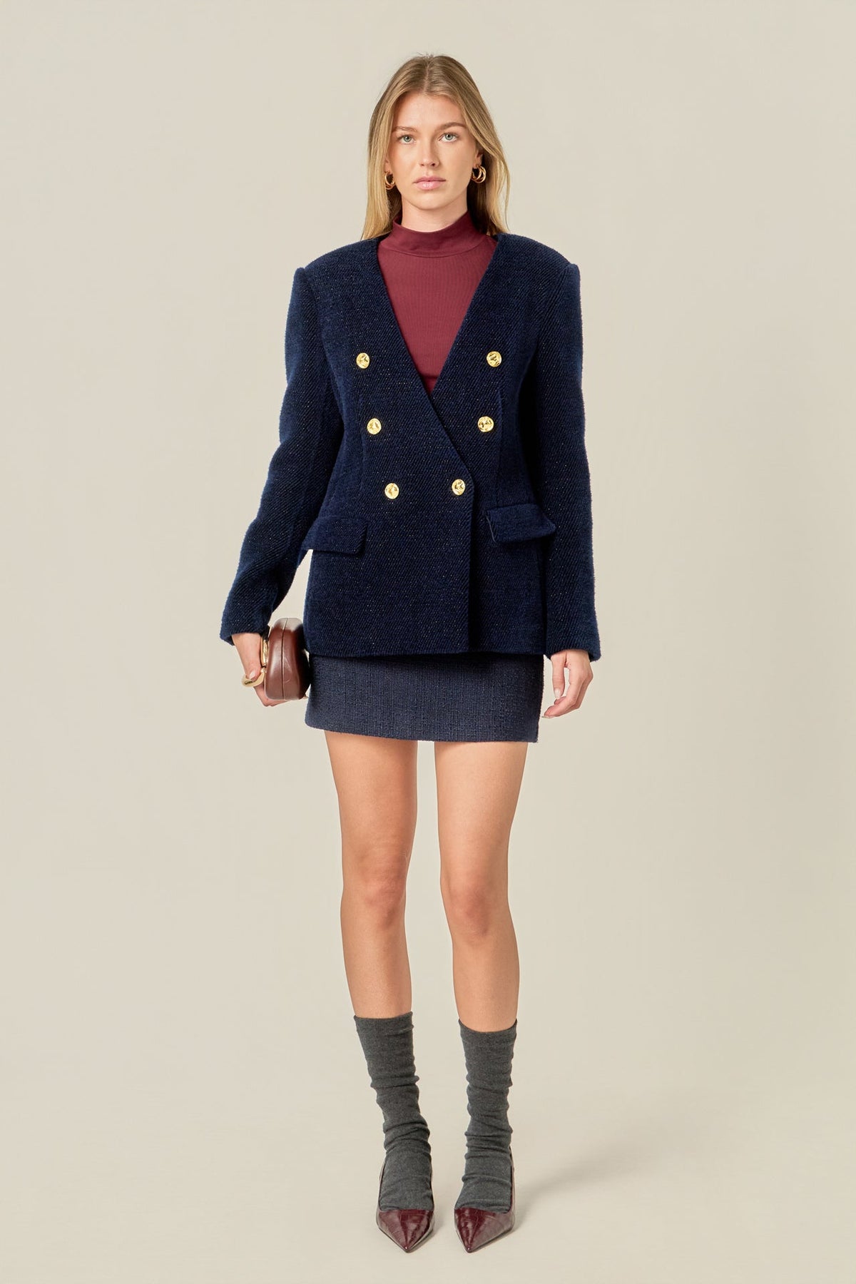 ENGLISH FACTORY - Structured Lapeless Textured Jacket - JACKETS available at Objectrare