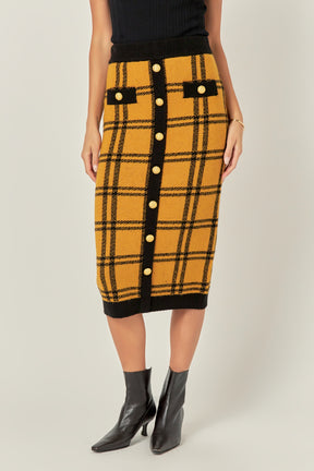 ENGLISH FACTORY - Knit Check Plaid Midi Skirt - SKIRTS available at Objectrare