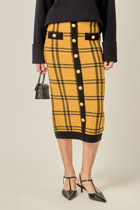 ENGLISH FACTORY - Knit Check Plaid Midi Skirt - SKIRTS available at Objectrare