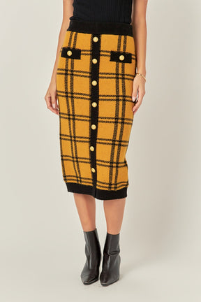 ENGLISH FACTORY - Knit Check Plaid Midi Skirt - SKIRTS available at Objectrare