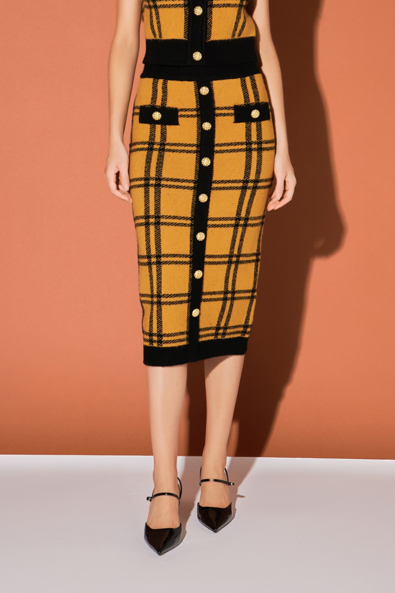 ENGLISH FACTORY - English Factory - Knit Check Plaid Midi Skirt - SKIRTS available at Objectrare