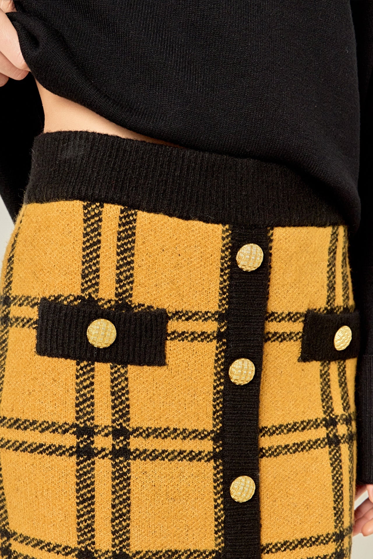 ENGLISH FACTORY - Knit Check Plaid Midi Skirt - SKIRTS available at Objectrare