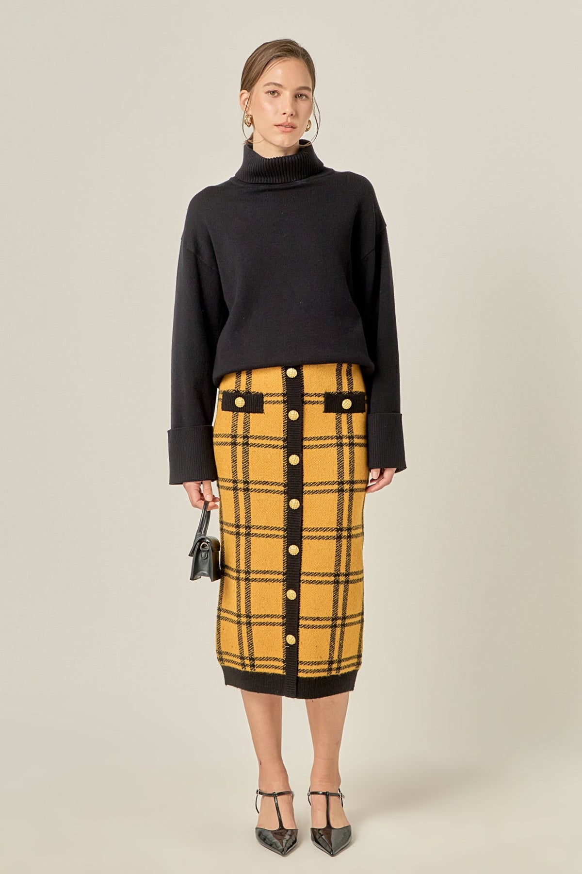 ENGLISH FACTORY - Knit Check Plaid Midi Skirt - SKIRTS available at Objectrare