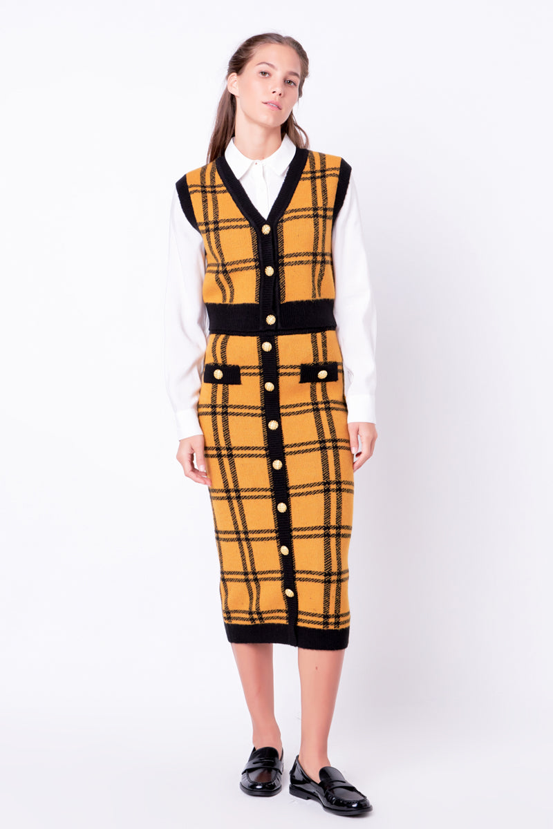 ENGLISH FACTORY - Knit Check Plaid Midi Skirt - SKIRTS available at Objectrare