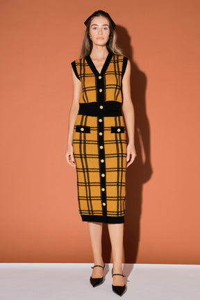 ENGLISH FACTORY - English Factory - Knit Check Plaid Midi Skirt - SKIRTS available at Objectrare