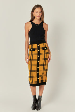 ENGLISH FACTORY - Knit Check Plaid Midi Skirt - SKIRTS available at Objectrare