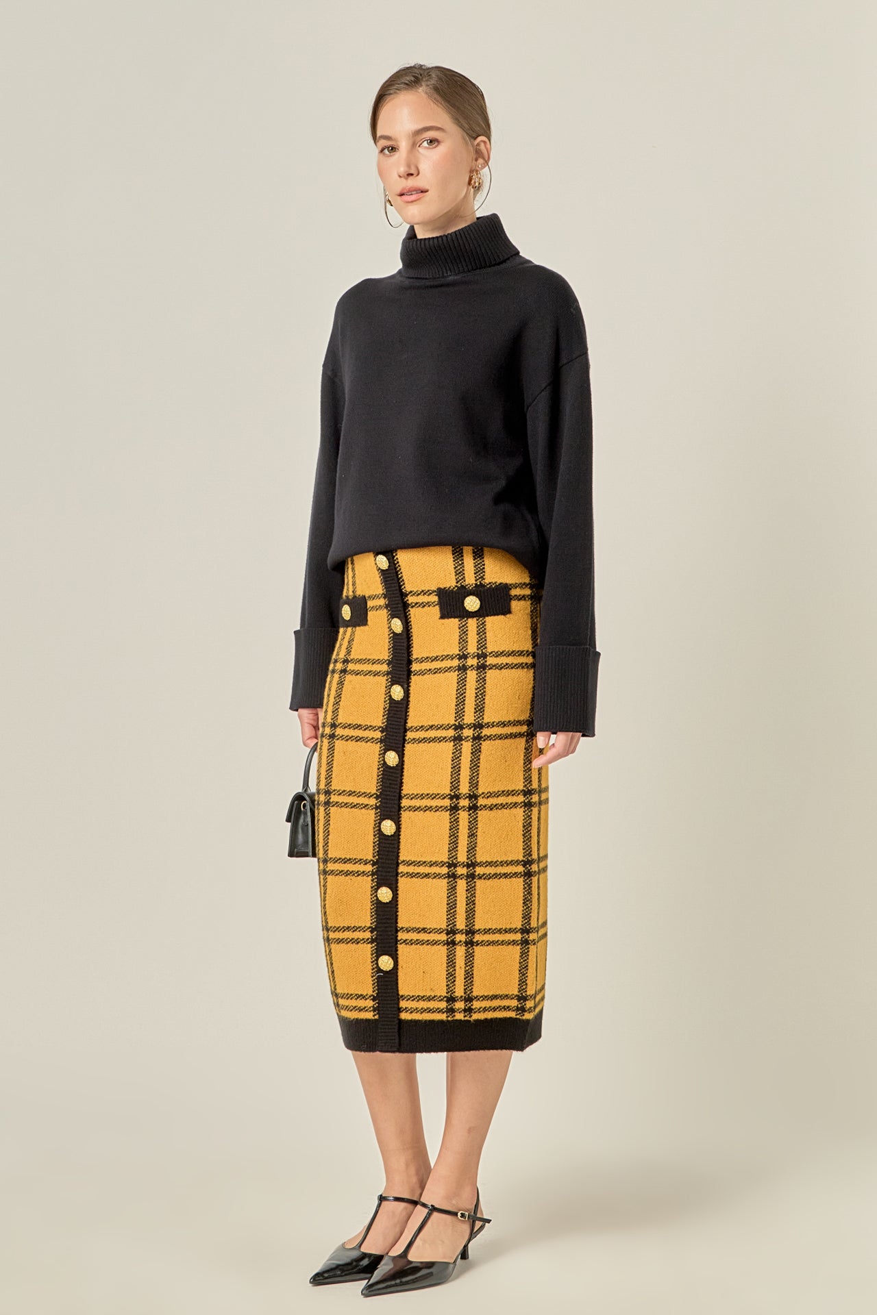 ENGLISH FACTORY - Knit Check Plaid Midi Skirt - SKIRTS available at Objectrare