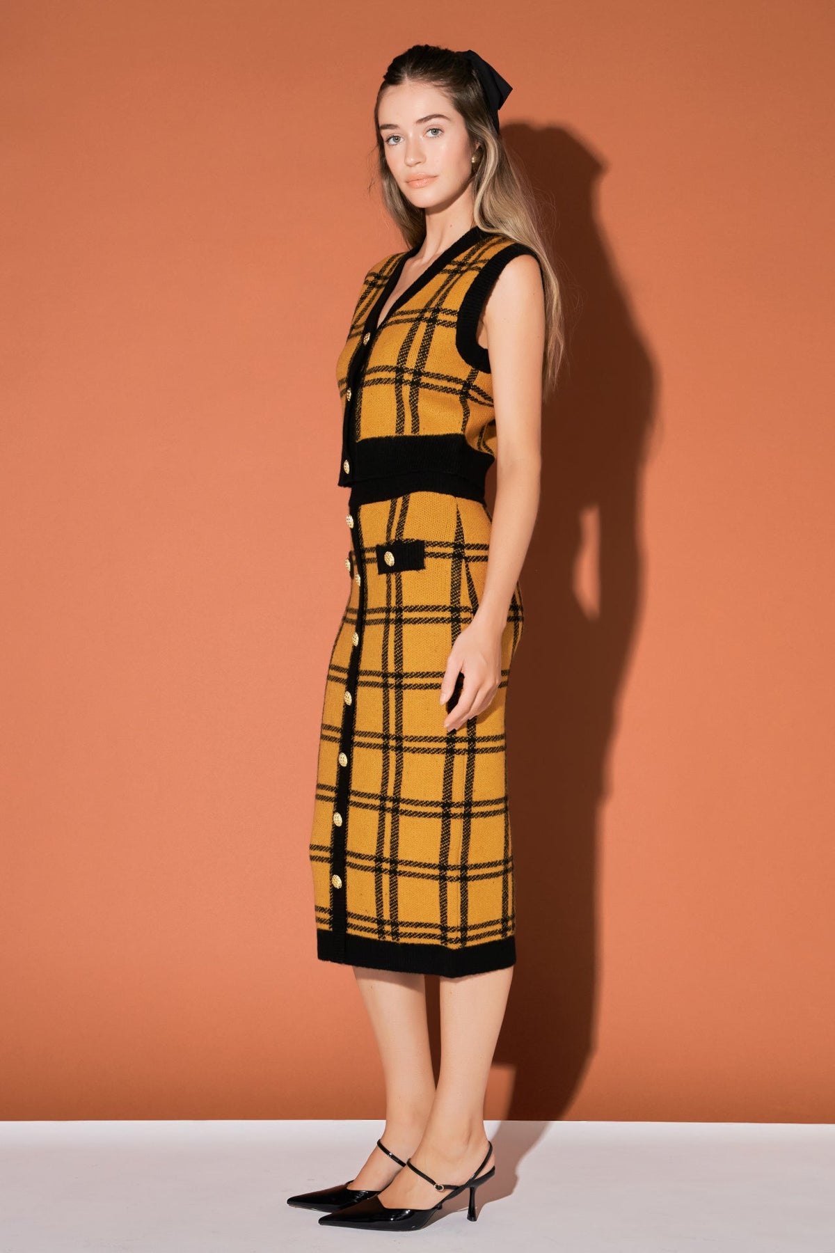 ENGLISH FACTORY - English Factory - Knit Check Plaid Midi Skirt - SKIRTS available at Objectrare