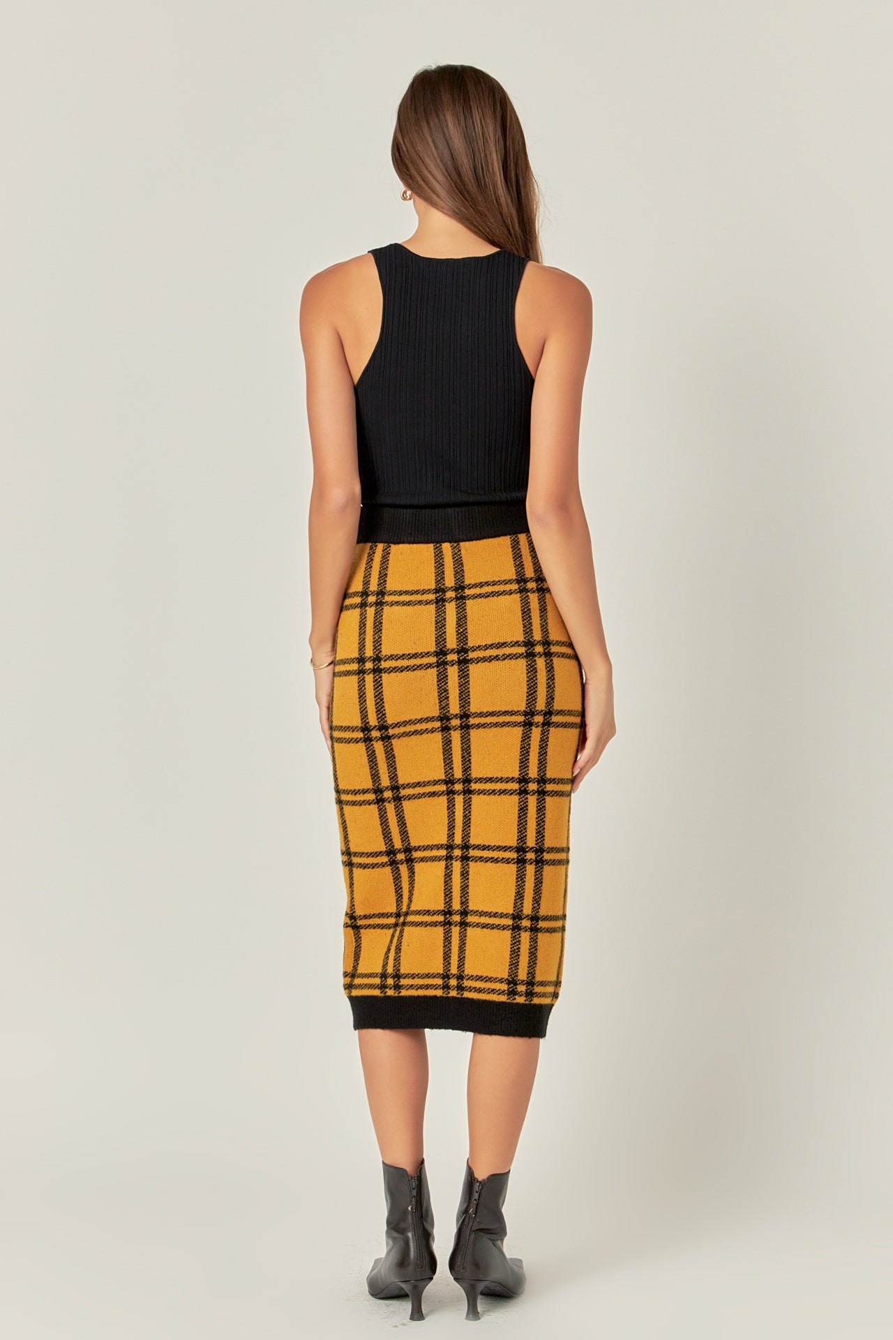 ENGLISH FACTORY - Knit Check Plaid Midi Skirt - SKIRTS available at Objectrare