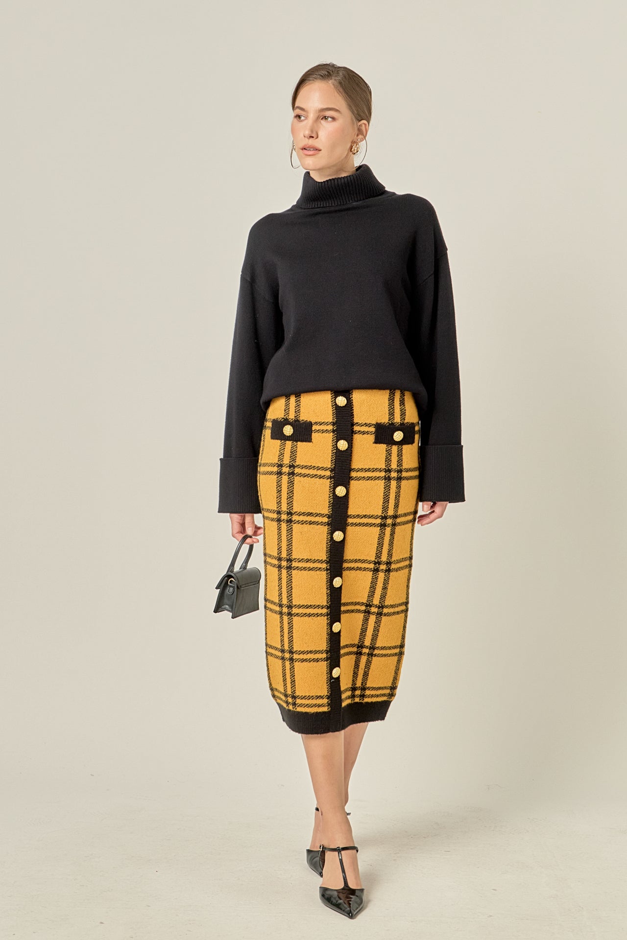 ENGLISH FACTORY - Knit Check Plaid Midi Skirt - SKIRTS available at Objectrare