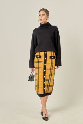 ENGLISH FACTORY - Knit Check Plaid Midi Skirt - SKIRTS available at Objectrare