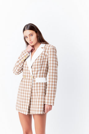 ENDLESS ROSE - Premium Houndstooth Blazer Romper - ROMPERS available at Objectrare
