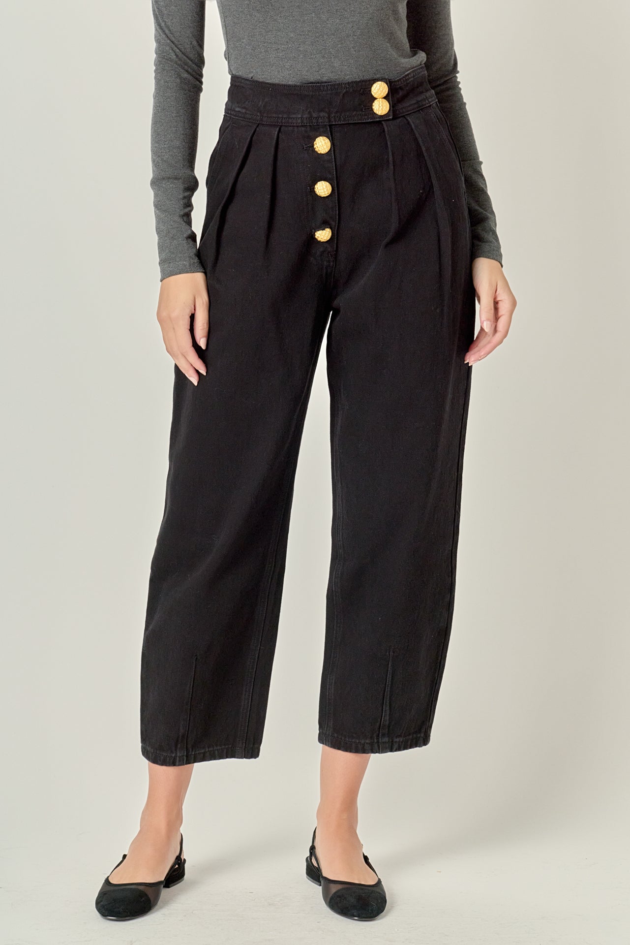 ENGLISH FACTORY - Premium Denim Cropped Trousers - JEANS available at Objectrare