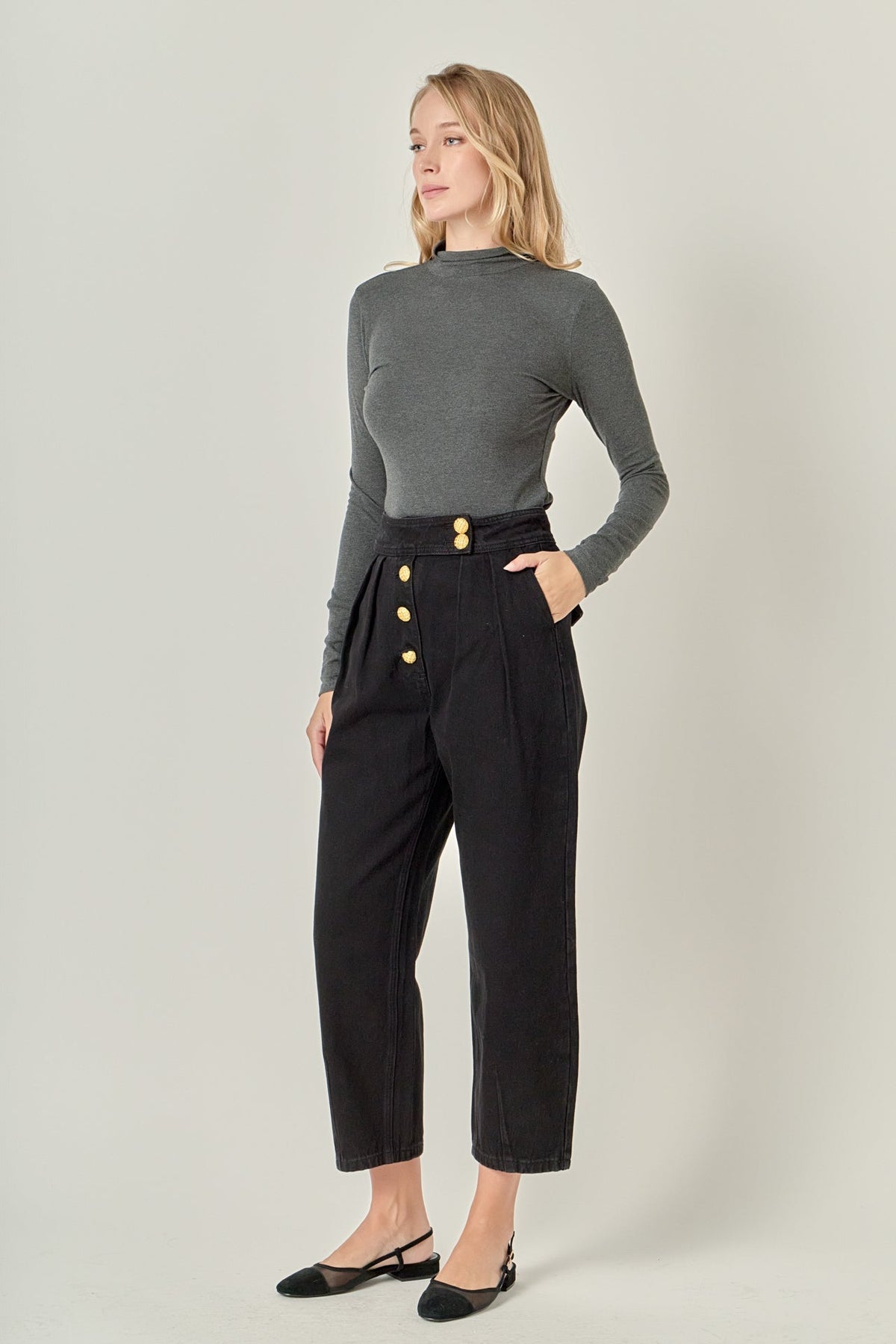 ENGLISH FACTORY - Premium Denim Cropped Trousers - JEANS available at Objectrare