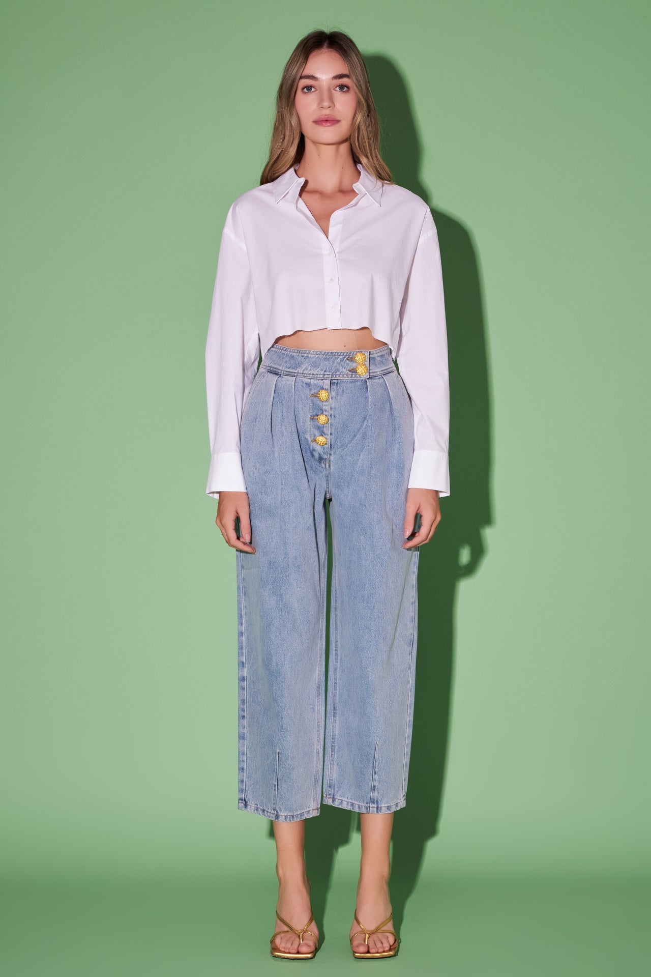 ENGLISH FACTORY - English Factory - Premium Denim Cropped Trousers - BOTTOMS available at Objectrare