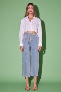ENGLISH FACTORY - Premium Denim Cropped Trousers - JEANS available at Objectrare