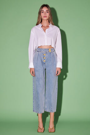 ENGLISH FACTORY - Premium Denim Cropped Trousers - JEANS available at Objectrare