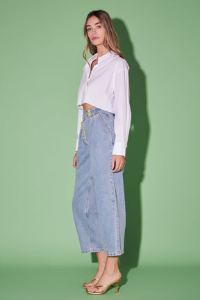 ENGLISH FACTORY - English Factory - Premium Denim Cropped Trousers - BOTTOMS available at Objectrare