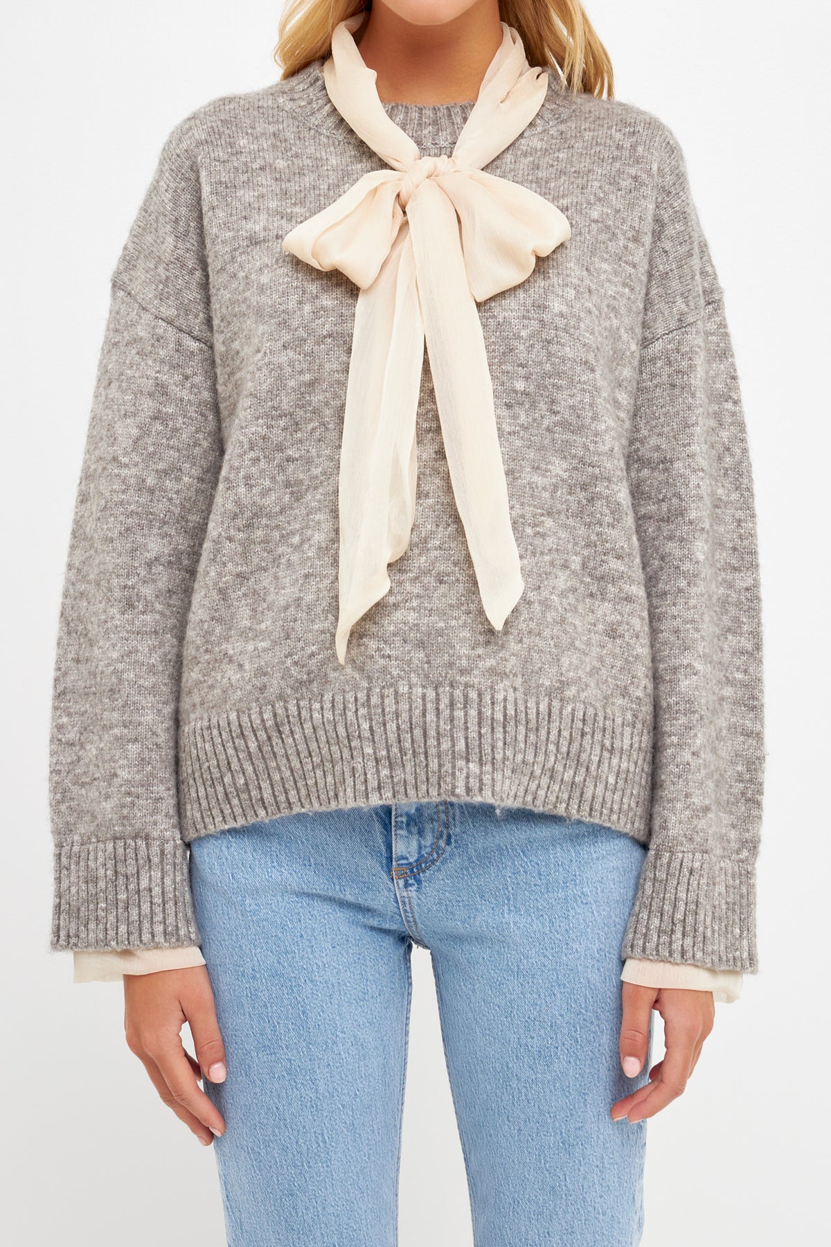 ENDLESS ROSE - Endless Rose - Knit Sweater With Contrast Neck Tie - SWEATERS & KNITS available at Objectrare