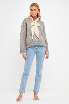 ENDLESS ROSE - Knit Sweater With Contrast Neck Tie - SWEATERS & KNITS available at Objectrare